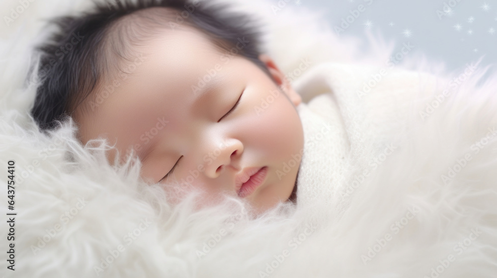 Closeup of sleeping newborn boy baby. Portrait of baby wrapped in blanket Closeup of sleeping newborn boy baby. Portrait of baby wrapped in blanket