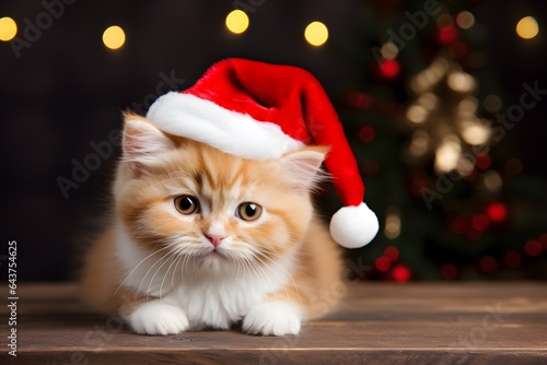 Cute cat with Santa hat.