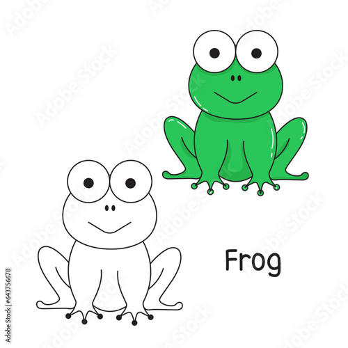 Vector illustration. Coloring book   Coloring frog. Cartoon animal. Clipart set for nursery poster  Practice skills