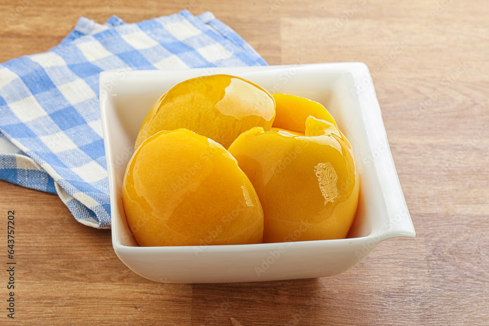Sweet canned peaches with syrope Sweet canned peaches with syrope