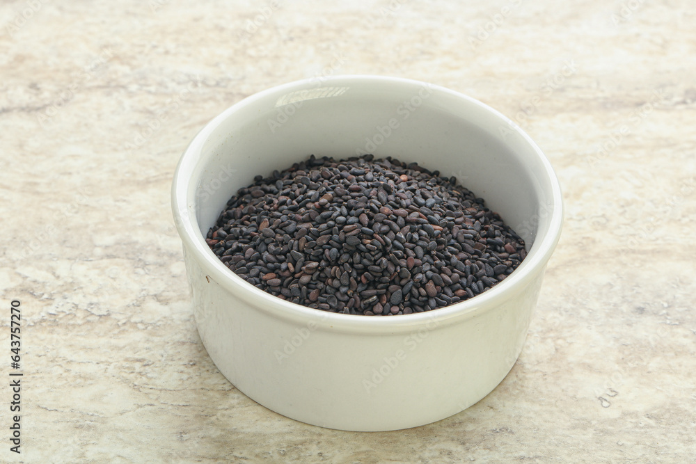 Black sesame seeds in the bowl
