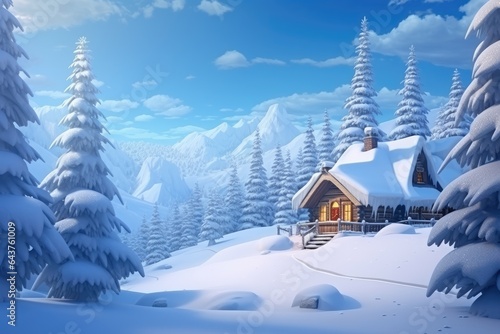 Winter fairy tale, a cozy wooden cottage © FryArt Studio