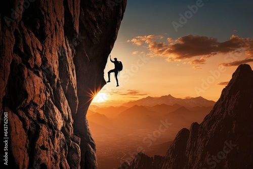 Rock climber reaching the top of the cliff