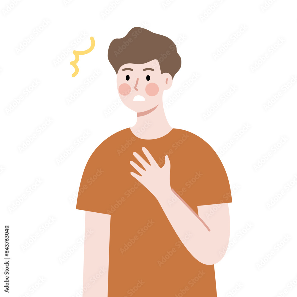 Surprised Young man. Boy shocked with open mouth. Reaction, emotion concept. Flat character vector design isolated Illustration. Surprised Young man. Boy shocked with open mouth. Reaction, emotion concept. Flat character vector design isolated Illustration.