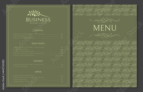 Olive Green Menu Card Template for Restaurants with Logo