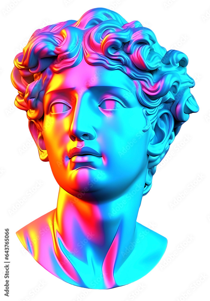 3d neon male greek bust of ancient greek young man. Modern art