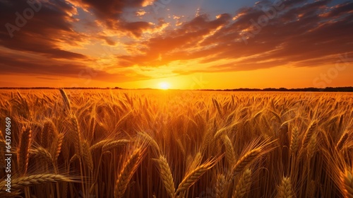  the sun is setting over a field of ripening wheat. generative ai