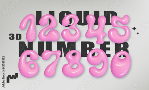 Vibrant Y2K Bubble number. Shiny Pink Plastic Numbers - Realistic Vector Illustration