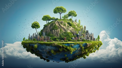 City and garden, Planet and renewable green energy concept. World Enviroment Day. Generative AI