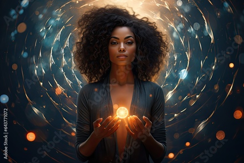 Circles of Healing: Portrait of a Black Woman with Dreamy Spiritual Aura in Artwork