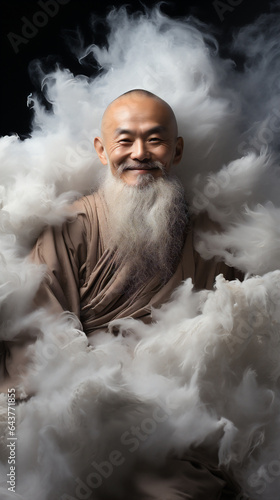 Bearded guru man, God looking at camera, spiritual teacher. AI Generative
