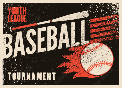 Baseball Youth League tournament typographical vintage grunge style poster design. Retro vector illustration.