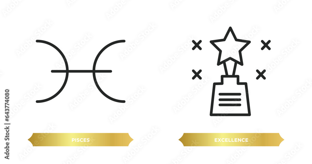 two editable outline icons from zodiac concept. thin line icons such as pisces, excellence vector.