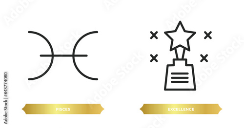 two editable outline icons from zodiac concept. thin line icons such as pisces, excellence vector.