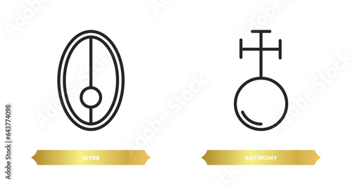two editable outline icons from zodiac concept. thin line icons such as nitre, antimony vector.