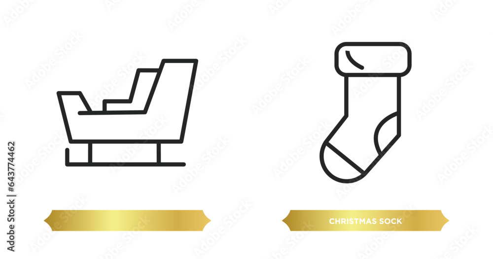 two editable outline icons from winter concept. thin line icons such as , christmas sock vector. two editable outline icons from winter concept. thin line icons such as , christmas sock vector.