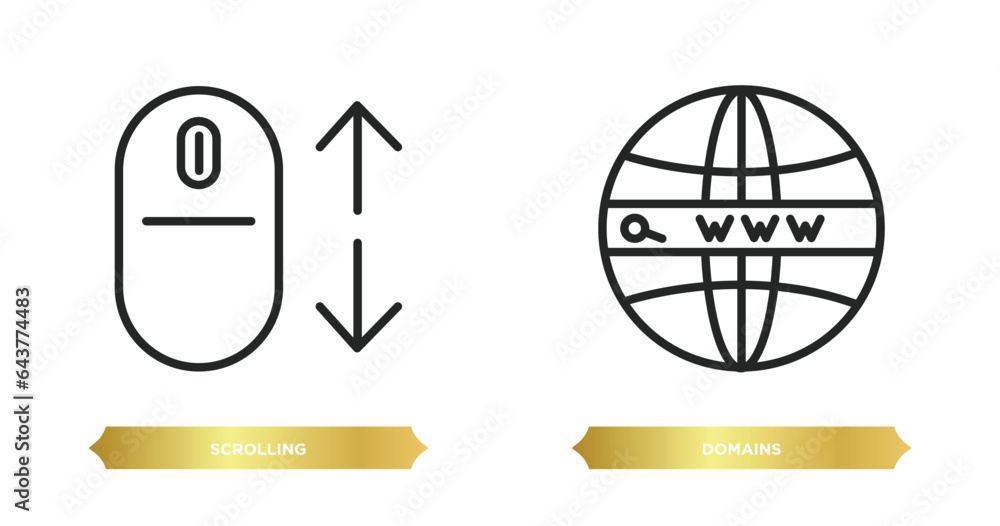 two editable outline icons from web hosting concept. thin line icons such as scrolling, domains vector. two editable outline icons from web hosting concept. thin line icons such as scrolling, domains vector.