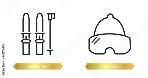 two editable outline icons from winter concept. thin line icons such as ski equiptment, snow goggle vector.