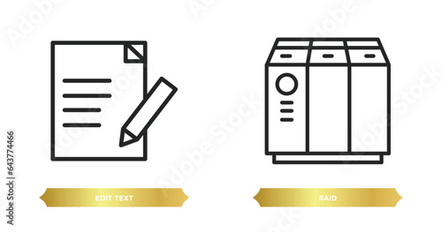 two editable outline icons from web hosting concept. thin line icons such as edit text, raid vector.