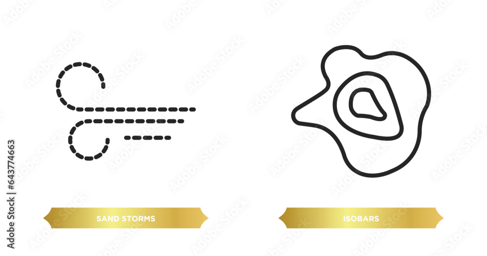 two editable outline icons from weather concept. thin line icons such as sand storms, isobars vector. - obrazy, fototapety, plakaty 
