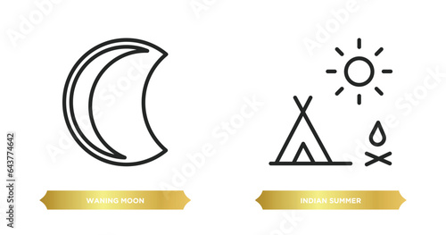 two editable outline icons from weather concept. thin line icons such as waning moon, indian summer vector.