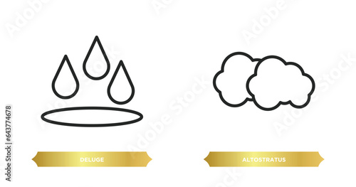 two editable outline icons from weather concept. thin line icons such as deluge, altostratus vector.