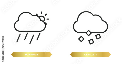 two editable outline icons from weather concept. thin line icons such as downpour, ice pellets vector.