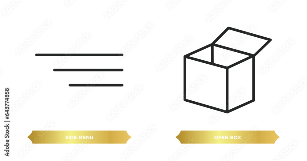 two editable outline icons from user interface concept. thin line icons such as side menu, open box vector.