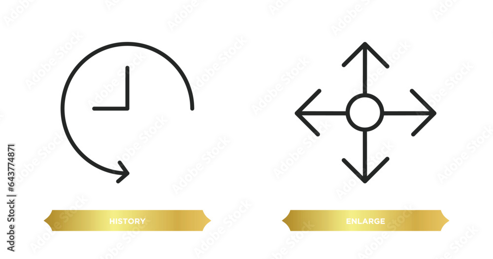 two editable outline icons from user interface concept. thin line icons such as history, enlarge vector. two editable outline icons from user interface concept. thin line icons such as history, enlarge vector.