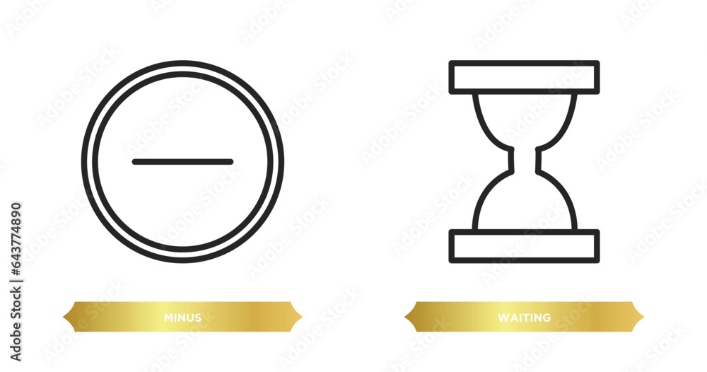 two editable outline icons from user interface concept. thin line icons such as minus, waiting vector. two editable outline icons from user interface concept. thin line icons such as minus, waiting vector.