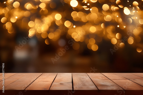 Wooden Table Amidst a Dreamy Bokeh Lit Background High-Quality Photography