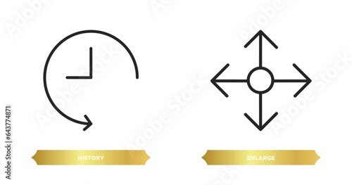 two editable outline icons from user interface concept. thin line icons such as history, enlarge vector.