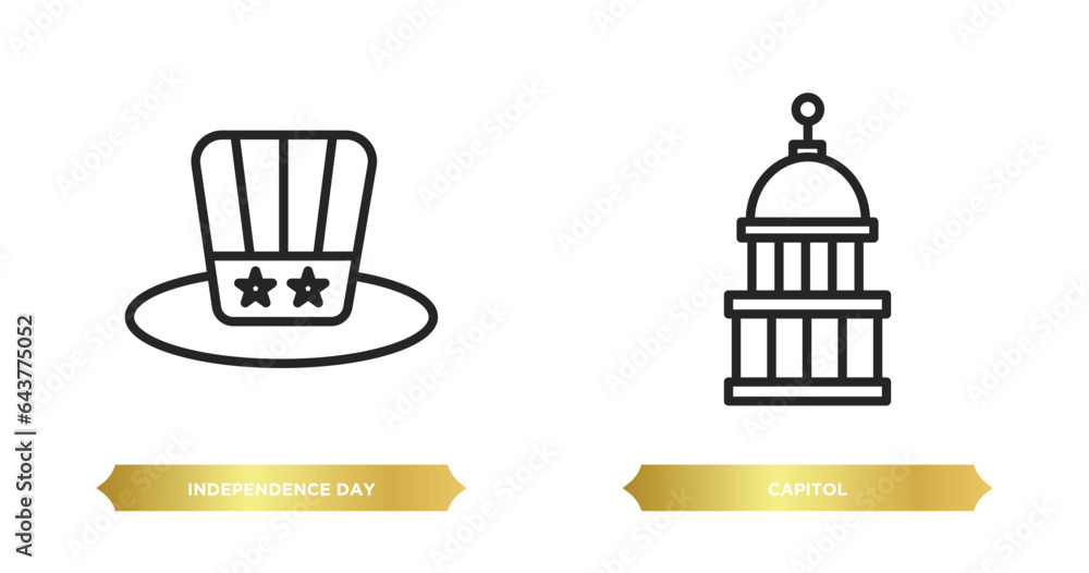 two editable outline icons from united states of america concept. thin line icons such as independence day, capitol vector.