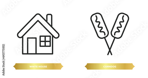 two editable outline icons from united states of america concept. thin line icons such as white house, corndog vector.