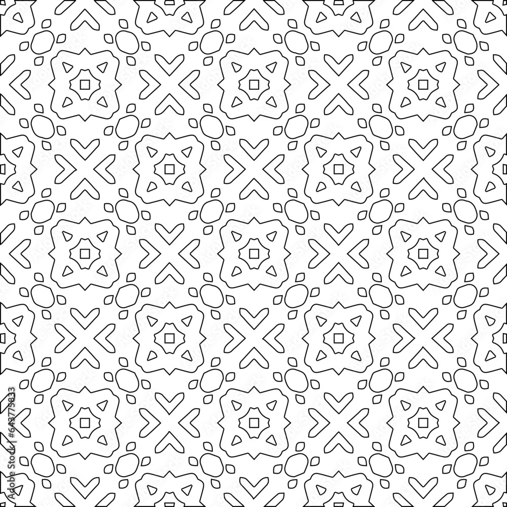 Vector pattern with symmetrical elements . Modern stylish abstract texture. Repeating geometric tiles from striped elements.Black and white pattern.