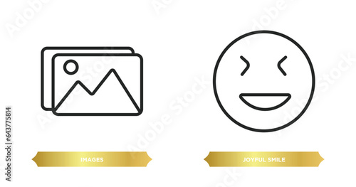 two editable outline icons from user interface concept. thin line icons such as images, joyful smile vector.