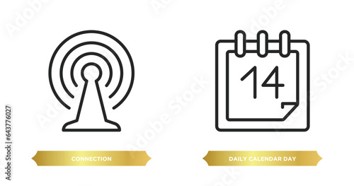 two editable outline icons from user interface concept. thin line icons such as connection, daily calendar day 14 vector.