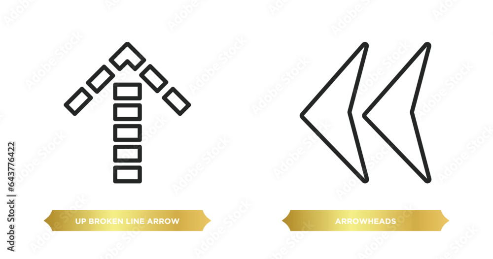 two editable outline icons from user interface concept. thin line icons such as up broken line arrow, arrowheads vector. two editable outline icons from user interface concept. thin line icons such as up broken line arrow, arrowheads vector.