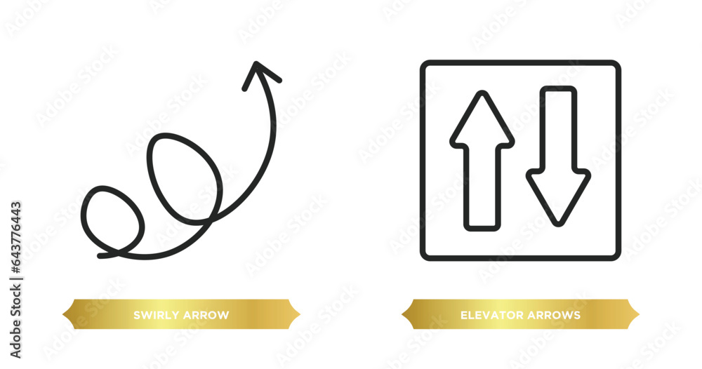 two editable outline icons from user interface concept. thin line icons such as swirly arrow, elevator arrows vector. two editable outline icons from user interface concept. thin line icons such as swirly arrow, elevator arrows vector.