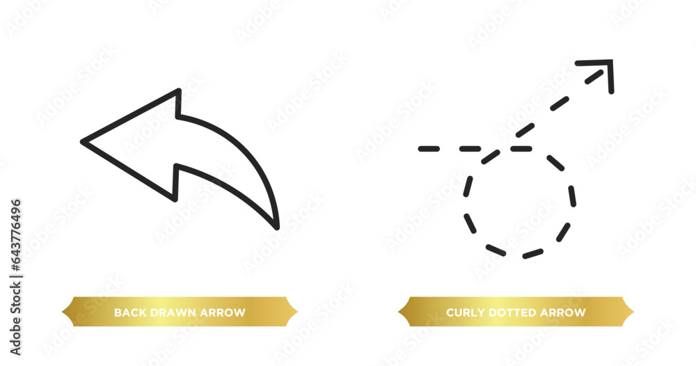two editable outline icons from user interface concept. thin line icons such as back drawn arrow, curly dotted arrow vector. two editable outline icons from user interface concept. thin line icons such as back drawn arrow, curly dotted arrow vector.