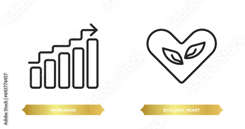 two editable outline icons from user interface concept. thin line icons such as increasing, ecologic heart vector.