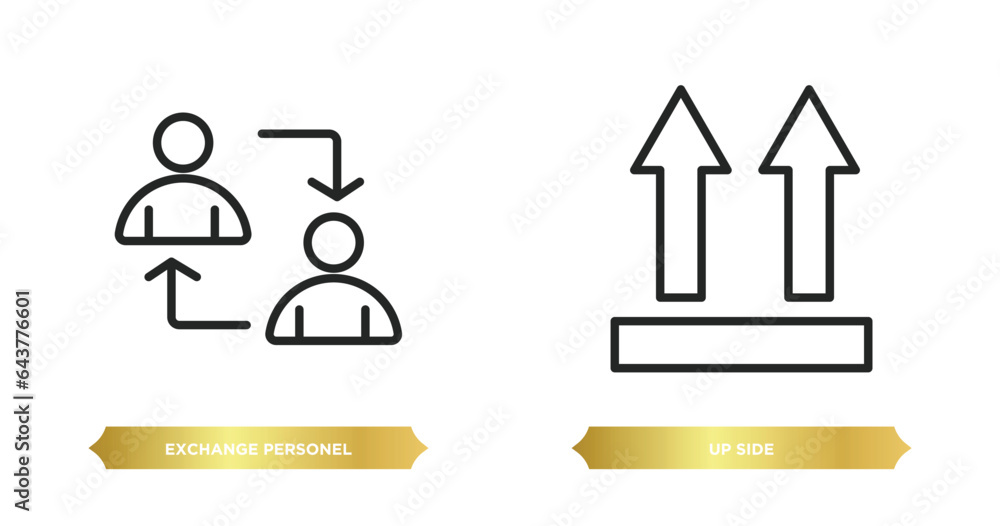 two editable outline icons from user interface concept. thin line icons such as exchange personel, up side vector. - obrazy, fototapety, plakaty 