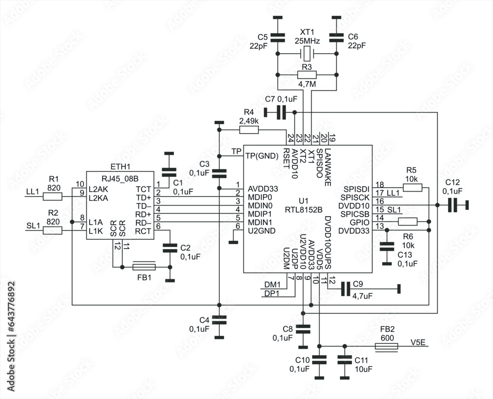 Schematic diagram of electronic device. Vector drawing electrical