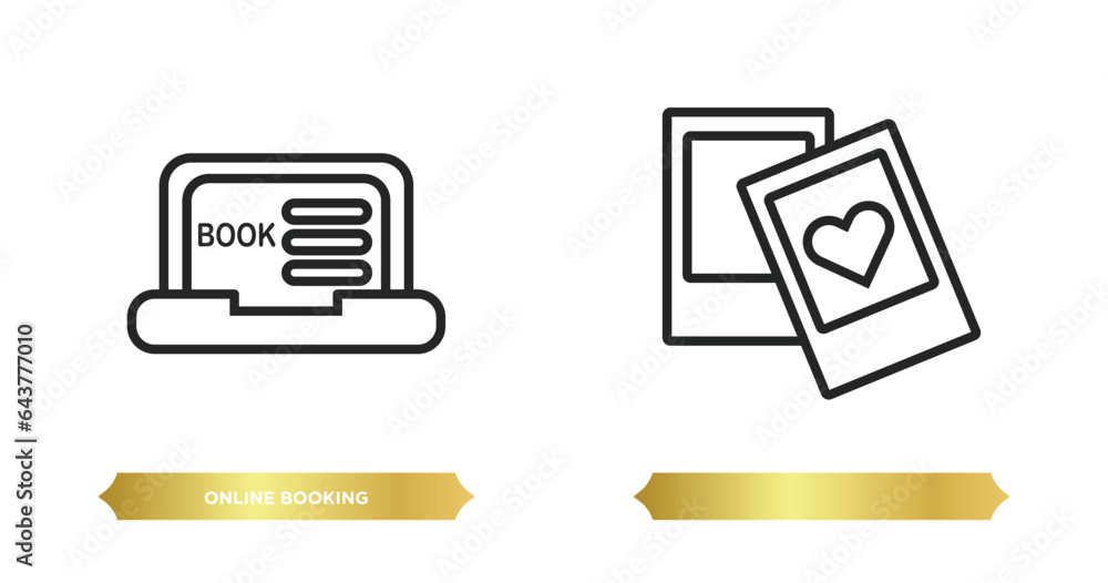 two editable outline icons from travel concept. thin line icons such as online booking, vector. two editable outline icons from travel concept. thin line icons such as online booking, vector.