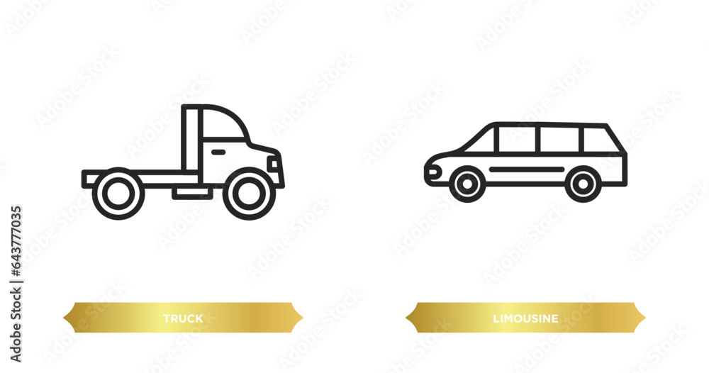 two editable outline icons from transportation concept. thin line icons such as truck, limousine vector. two editable outline icons from transportation concept. thin line icons such as truck, limousine vector.