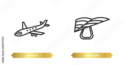 two editable outline icons from transportation concept. thin line icons such as jumbo jet, hang glider vector.