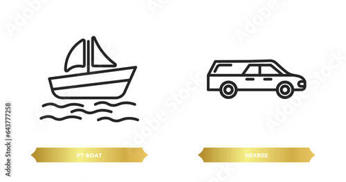 two editable outline icons from transportation concept. thin line icons such as pt boat, hearse vector.