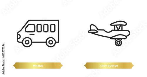 two editable outline icons from transportation concept. thin line icons such as minibus, crop duster vector.