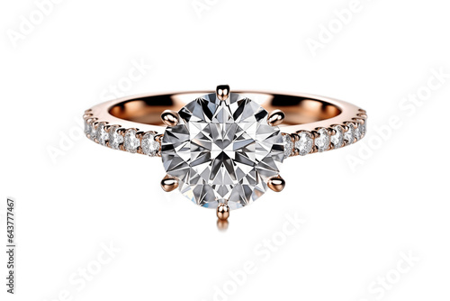 Solitaire diamond ring isolated on transparent background, Generative AI