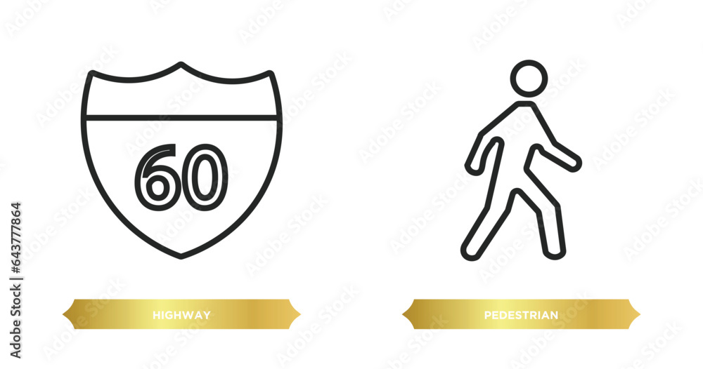 two editable outline icons from traffic signs concept. thin line icons such as highway, pedestrian vector. two editable outline icons from traffic signs concept. thin line icons such as highway, pedestrian vector.